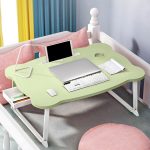 3-SOGA Green Portable Bed Table Adjustable Folding Mini Desk With Mini Drawer and Cup-Holder Home Decor