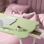 5-SOGA Green Portable Bed Table Adjustable Folding Mini Desk With Mini Drawer and Cup-Holder Home Decor