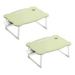 1-SOGA 2X  Green Portable Bed Table Adjustable Folding Mini Desk With Mini Drawer and Cup-Holder Home Decor