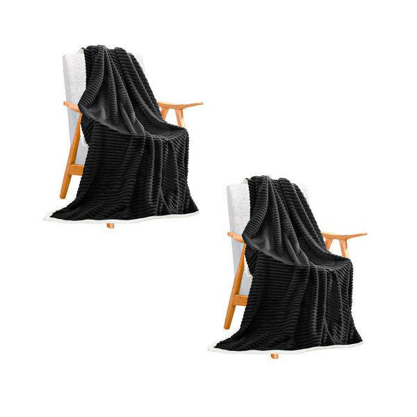 1-SOGA 2X Black Throw Blanket Warm Cozy Double Sided Thick Flannel Coverlet Fleece Bed Sofa Comforter
