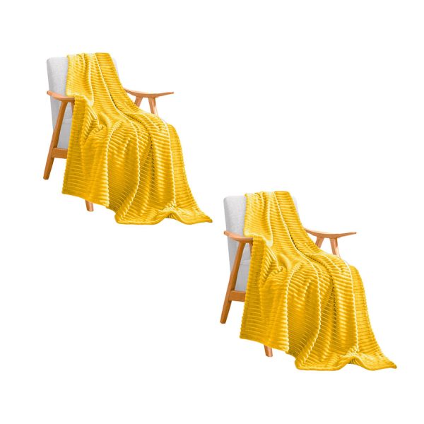 1-SOGA 2X Yellow Throw Blanket Warm Cozy Striped Pattern Thin Flannel Coverlet Fleece Bed Sofa Comforter