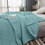 5-SOGA 2X Sky Blue Throw Blanket Warm Cozy Striped Pattern Thin Flannel Coverlet Fleece Bed Sofa Comforter