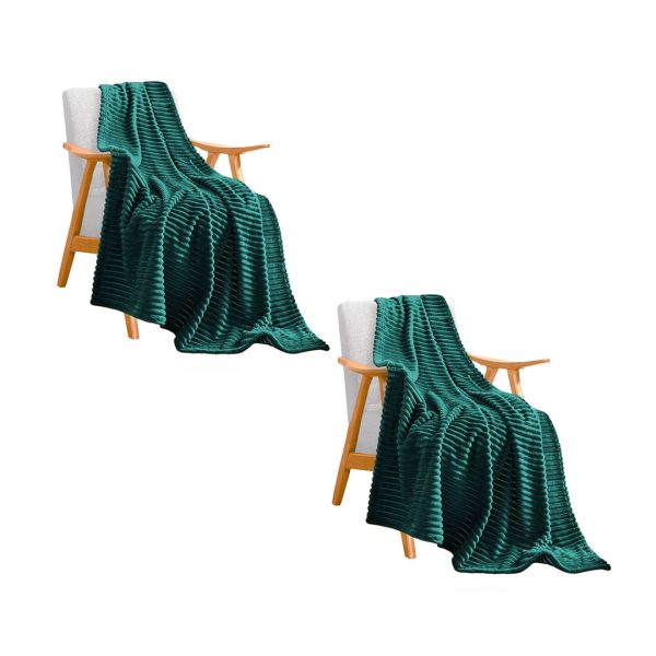 1-SOGA 2X Dark GreenThrow Blanket Warm Cozy Striped Pattern Thin Flannel Coverlet Fleece Bed Sofa Comforter