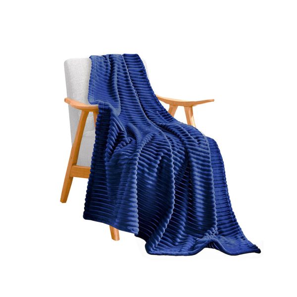 1-SOGA Blue Throw Blanket Warm Cozy Striped Pattern Thin Flannel Coverlet Fleece Bed Sofa Comforter