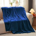 8-SOGA 2X Blue Throw Blanket Warm Cozy Striped Pattern Thin Flannel Coverlet Fleece Bed Sofa Comforter