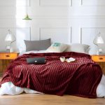 3-SOGA Burgundy Throw Blanket Warm Cozy Striped Pattern Thin Flannel Coverlet Fleece Bed Sofa Comforter
