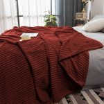 5-SOGA Burgundy Throw Blanket Warm Cozy Striped Pattern Thin Flannel Coverlet Fleece Bed Sofa Comforter