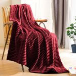 7-SOGA Burgundy Throw Blanket Warm Cozy Striped Pattern Thin Flannel Coverlet Fleece Bed Sofa Comforter