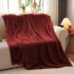 8-SOGA Burgundy Throw Blanket Warm Cozy Striped Pattern Thin Flannel Coverlet Fleece Bed Sofa Comforter