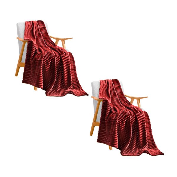 1-SOGA 2X Burgundy Throw Blanket Warm Cozy Striped Pattern Thin Flannel Coverlet Fleece Bed Sofa Comforter