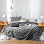 3-SOGA 2X GreyThrow Blanket Warm Cozy Striped Pattern Thin Flannel Coverlet Fleece Bed Sofa Comforter