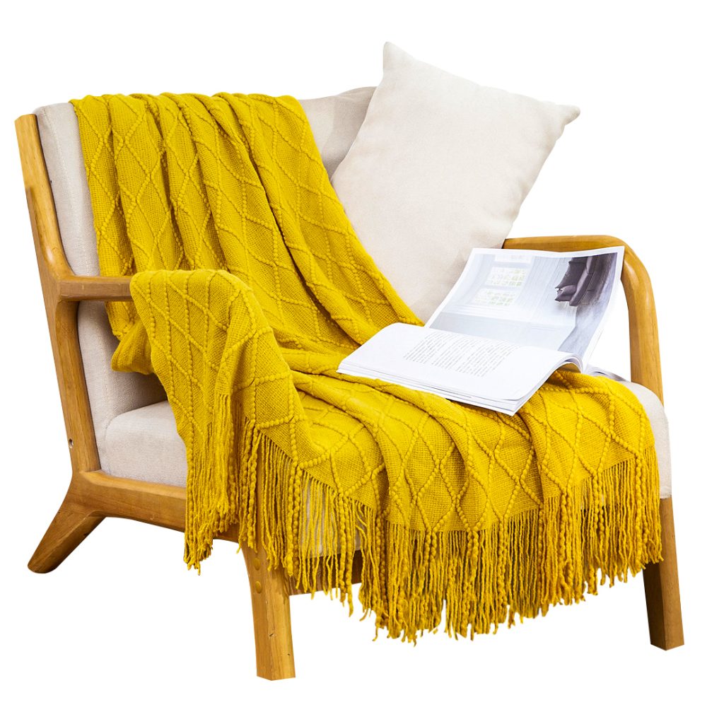 1-SOGA Yellow Diamond Pattern Knitted Throw Blanket Warm Cozy Woven Cover Couch Bed Sofa Home Decor with Tassels 1-SOGA Yellow Diamond Pattern Knitted Throw Blanket Warm Cozy Woven Cover Couch Bed Sofa Home Decor with Tassels