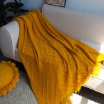 8-SOGA Yellow Diamond Pattern Knitted Throw Blanket Warm Cozy Woven Cover Couch Bed Sofa Home Decor with Tassels
