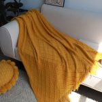 8-SOGA 2X Yellow Diamond Pattern Knitted Throw Blanket Warm Cozy Woven Cover Couch Bed Sofa Home Decor with Tassels