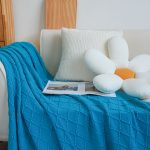 2-SOGA Blue Diamond Pattern Knitted Throw Blanket Warm Cozy Woven Cover Couch Bed Sofa Home Decor with Tassels