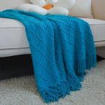 3-SOGA Blue Diamond Pattern Knitted Throw Blanket Warm Cozy Woven Cover Couch Bed Sofa Home Decor with Tassels