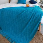 6-SOGA Blue Diamond Pattern Knitted Throw Blanket Warm Cozy Woven Cover Couch Bed Sofa Home Decor with Tassels