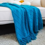 2-SOGA 2X Blue Diamond Pattern Knitted Throw Blanket Warm Cozy Woven Cover Couch Bed Sofa Home Decor with Tassels