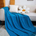 3-SOGA 2X Blue Diamond Pattern Knitted Throw Blanket Warm Cozy Woven Cover Couch Bed Sofa Home Decor with Tassels