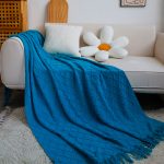 7-SOGA 2X Blue Diamond Pattern Knitted Throw Blanket Warm Cozy Woven Cover Couch Bed Sofa Home Decor with Tassels