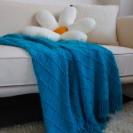 8-SOGA 2X Blue Diamond Pattern Knitted Throw Blanket Warm Cozy Woven Cover Couch Bed Sofa Home Decor with Tassels