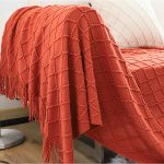 8-SOGA Red Diamond Pattern Knitted Throw Blanket Warm Cozy Woven Cover Couch Bed Sofa Home Decor with Tassels