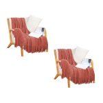 1-SOGA 2X Red Diamond Pattern Knitted Throw Blanket Warm Cozy Woven Cover Couch Bed Sofa Home Decor with Tassels