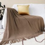 2-SOGA Coffee Acrylic Knitted Throw Blanket Solid Fringed Warm Cozy Woven Cover Couch Bed Sofa Home Decor