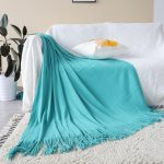 3-SOGA 2X Teal Acrylic Knitted Throw Blanket Solid Fringed Warm Cozy Woven Cover Couch Bed Sofa Home Decor