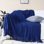 2-SOGA Royal Blue Acrylic Knitted Throw Blanket Solid Fringed Warm Cozy Woven Cover Couch Bed Sofa Home Decor