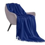 1-SOGA Royal Blue Acrylic Knitted Throw Blanket Solid Fringed Warm Cozy Woven Cover Couch Bed Sofa Home Decor