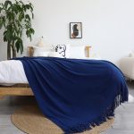 4-SOGA Royal Blue Acrylic Knitted Throw Blanket Solid Fringed Warm Cozy Woven Cover Couch Bed Sofa Home Decor