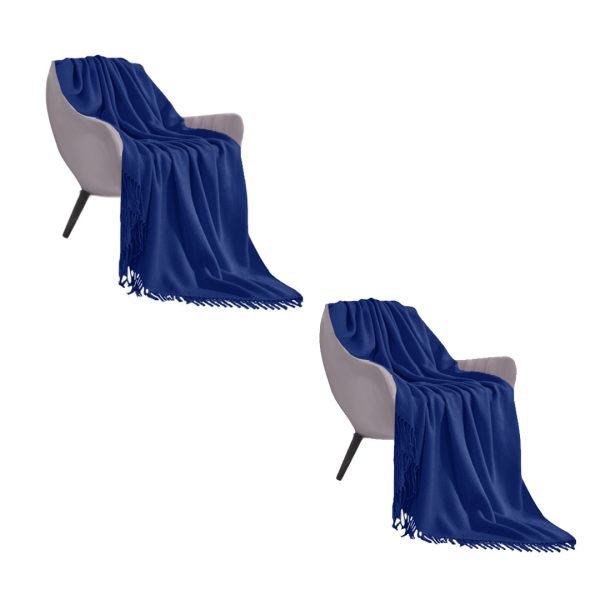 1-SOGA 2X Royal Blue Acrylic Knitted Throw Blanket Solid Fringed Warm Cozy Woven Cover Couch Bed Sofa Home Decor