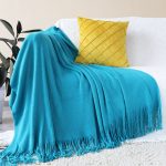2-SOGA Blue Acrylic Knitted Throw Blanket Solid Fringed Warm Cozy Woven Cover Couch Bed Sofa Home Decor