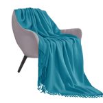1-SOGA Blue Acrylic Knitted Throw Blanket Solid Fringed Warm Cozy Woven Cover Couch Bed Sofa Home Decor