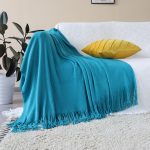 3-SOGA Blue Acrylic Knitted Throw Blanket Solid Fringed Warm Cozy Woven Cover Couch Bed Sofa Home Decor