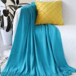5-SOGA Blue Acrylic Knitted Throw Blanket Solid Fringed Warm Cozy Woven Cover Couch Bed Sofa Home Decor