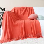 2-SOGA Orange Acrylic Knitted Throw Blanket Solid Fringed Warm Cozy Woven Cover Couch Bed Sofa Home Decor