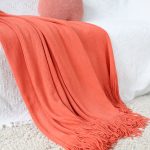 5-SOGA Orange Acrylic Knitted Throw Blanket Solid Fringed Warm Cozy Woven Cover Couch Bed Sofa Home Decor