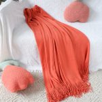 7-SOGA Orange Acrylic Knitted Throw Blanket Solid Fringed Warm Cozy Woven Cover Couch Bed Sofa Home Decor