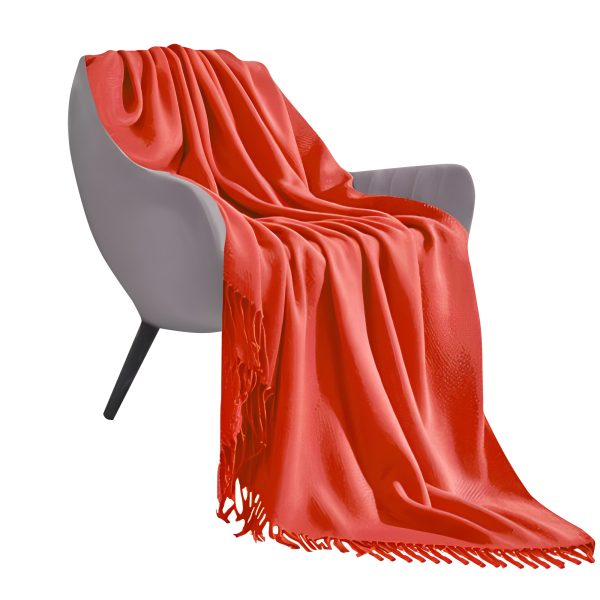 1-SOGA Orange Acrylic Knitted Throw Blanket Solid Fringed Warm Cozy Woven Cover Couch Bed Sofa Home Decor