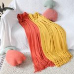 8-SOGA Orange Acrylic Knitted Throw Blanket Solid Fringed Warm Cozy Woven Cover Couch Bed Sofa Home Decor