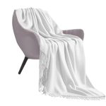 1-SOGA White Acrylic Knitted Throw Blanket Solid Fringed Warm Cozy Woven Cover Couch Bed Sofa Home Decor