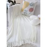 8-SOGA White Acrylic Knitted Throw Blanket Solid Fringed Warm Cozy Woven Cover Couch Bed Sofa Home Decor