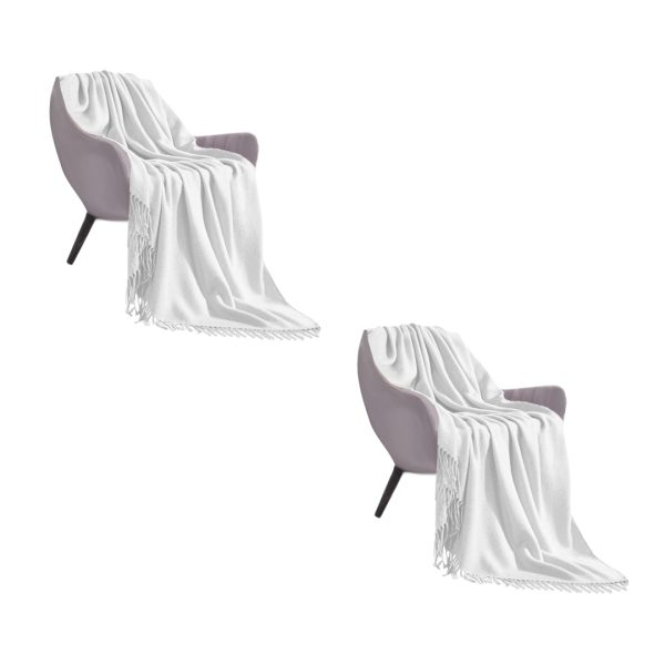 1-SOGA 2X White Acrylic Knitted Throw Blanket Solid Fringed Warm Cozy Woven Cover Couch Bed Sofa Home Decor