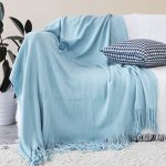 2-SOGA Sky Blue Acrylic Knitted Throw Blanket Solid Fringed Warm Cozy Woven Cover Couch Bed Sofa Home Decor