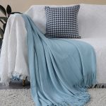 4-SOGA Sky Blue Acrylic Knitted Throw Blanket Solid Fringed Warm Cozy Woven Cover Couch Bed Sofa Home Decor