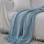 7-SOGA Sky Blue Acrylic Knitted Throw Blanket Solid Fringed Warm Cozy Woven Cover Couch Bed Sofa Home Decor