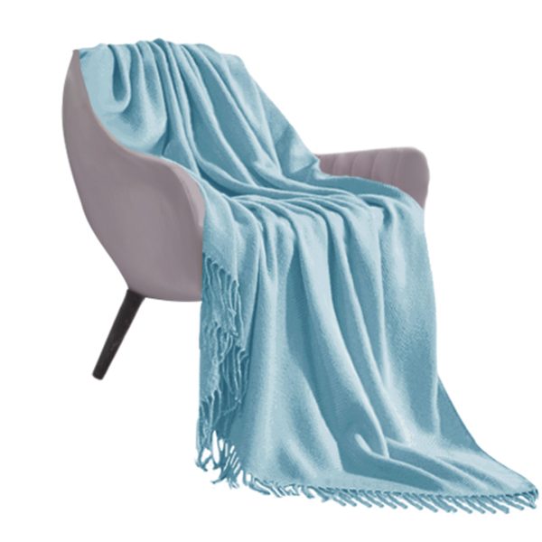 1-SOGA Sky Blue Acrylic Knitted Throw Blanket Solid Fringed Warm Cozy Woven Cover Couch Bed Sofa Home Decor