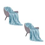 1-SOGA 2X Sky Blue Acrylic Knitted Throw Blanket Solid Fringed Warm Cozy Woven Cover Couch Bed Sofa Home Decor